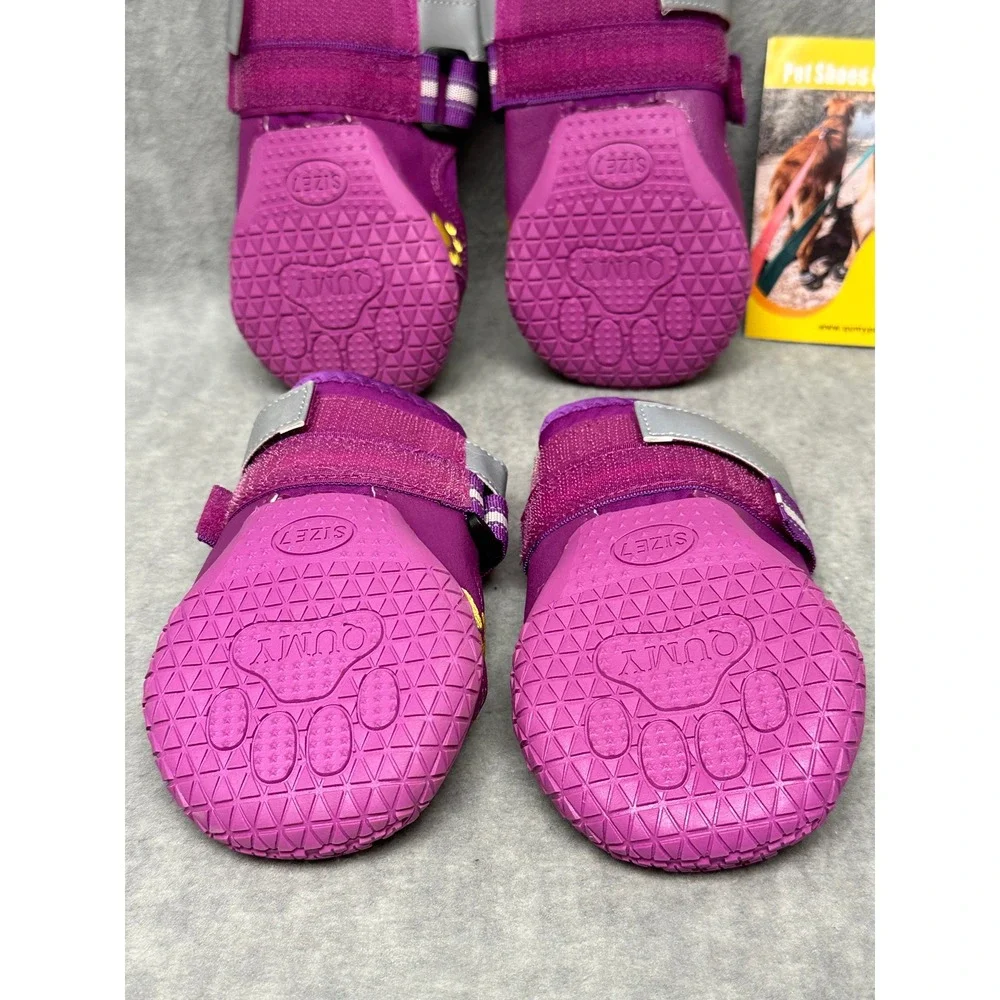 QUMY Dog Boots Purple Reflective Adjustable‎ Straps Size 7 Paw Protection